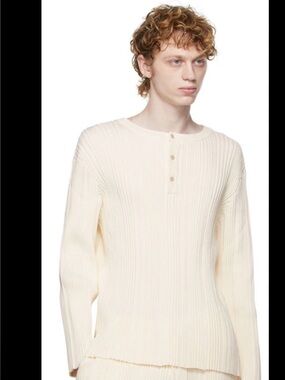 A-COLD-WALL* Ribbed Beam Henley Warm White Textured Long Sleeve Size L
